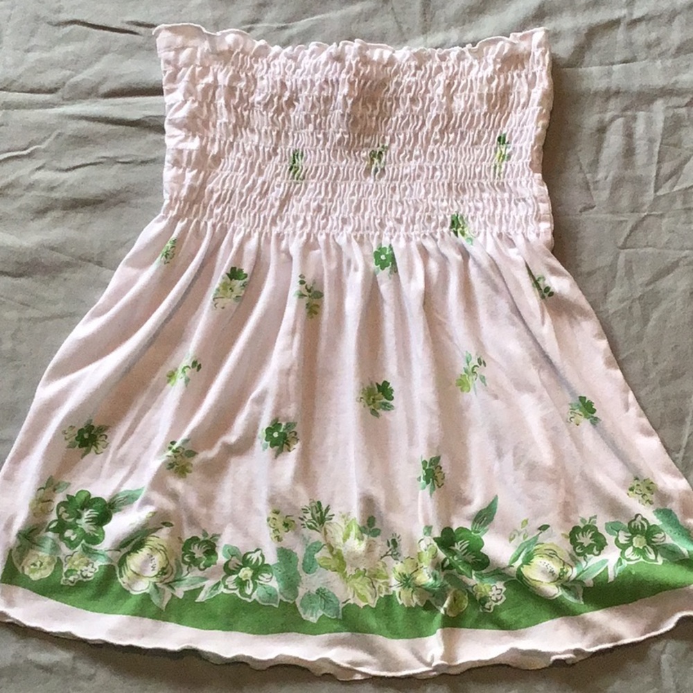 Green Flowers Ruched Tube Top